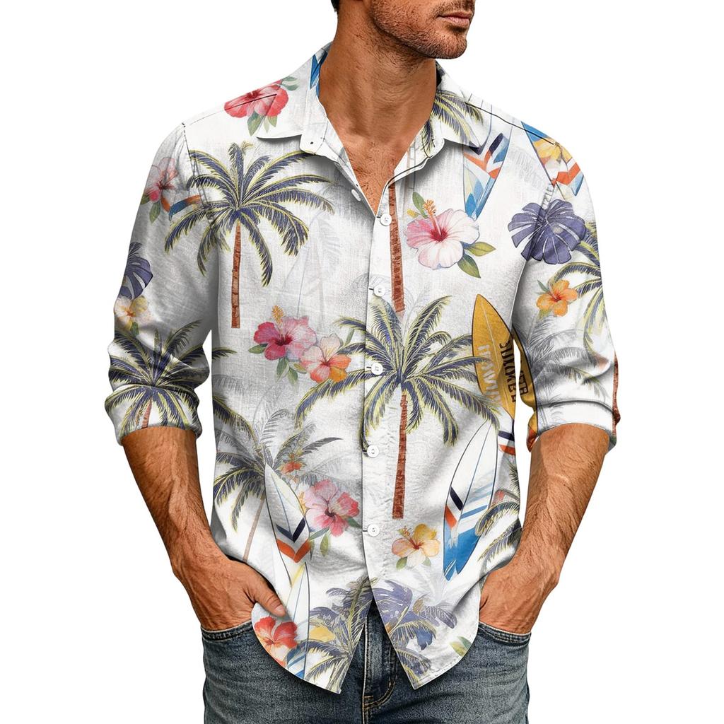 Hawaii Print - Men's Casual Long-Sleeved Shirt