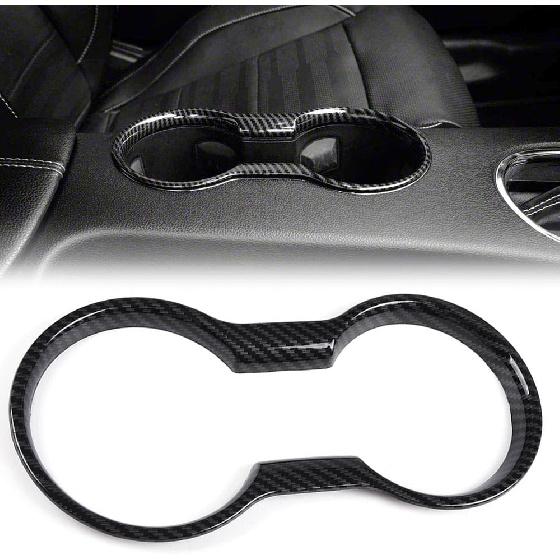 

PIT66 Gear Shift Cup Holder Cover Trim Bezel Black Carbon Fiber Compatible with 2011-2021 Jeep Grand Cherokee Cup Holder Trim 2015-2019 Ford Mustang