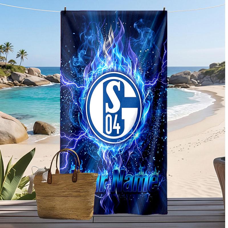 Telo Mare Personalizzato Stampato Schalke 04 FC Logo Calcio Supporto Nome Personalizzato Testo Asciugamano Assorbente Per Sport Viaggio Regalo Speciale