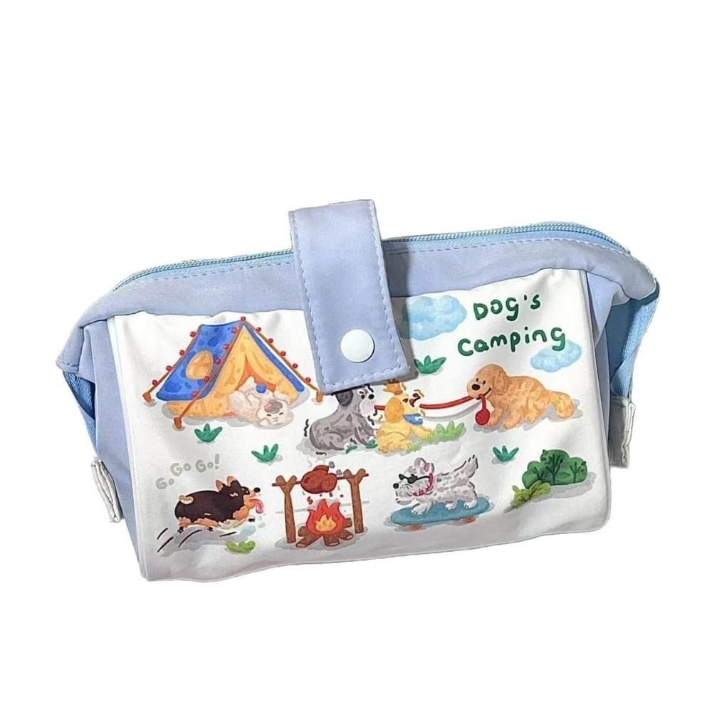 

New Camping Dog Pencil Case Cartoon Canvas Stationery Organizer Dirt-resistant Large Capacity Pen Holder Gift
