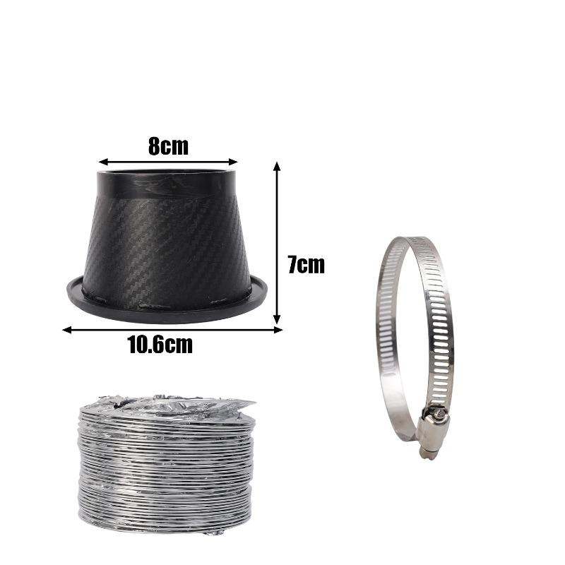 1Set Universal Car Front Bumper Air Intake System Funnel Pipe Set Round/Square Nozzles Vent Tube Kit Turbo Air Inlet Tuyere