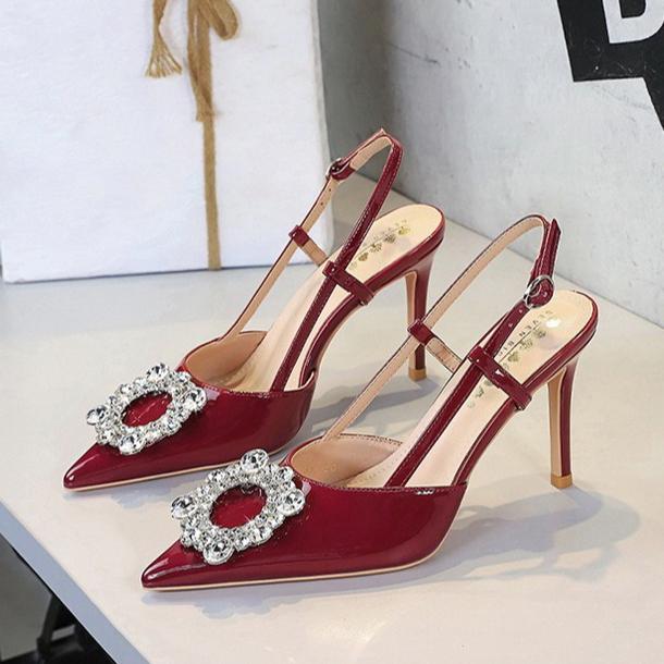 Fashion Fashion Rhinestone Women Pumps Luxury High Heels 9 CM Stiletto Patent Leather High Heeled Sandals Summer Shoes Sexy Party Shoes