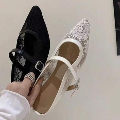 Fashion Flat Slippers Summer New Pointed Head Shallow Mouth Net Fabric Embroidery Soft Sole Anti-slip Wear-resistant Sandals