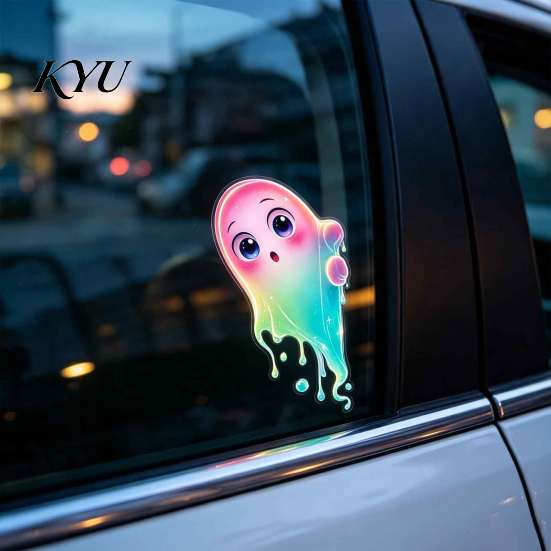 Ghost Wall Stickers Halloween Cute Window Stickers, Rainbow Gradient Cartoon Decals, Waterproof Self-Adhesive for Car Decor Decals