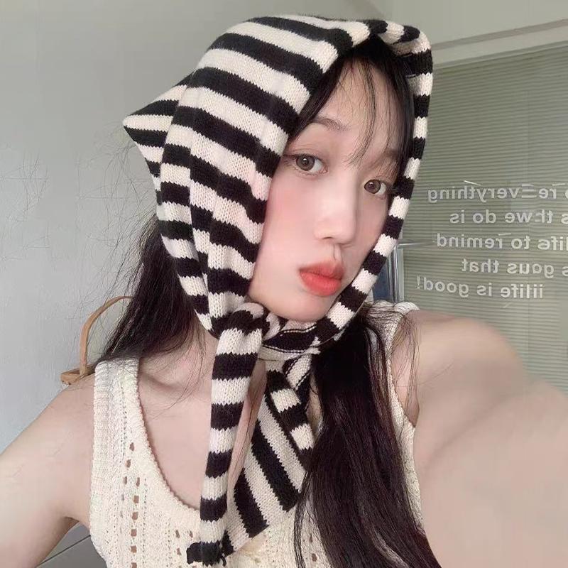 Autumn And Winter Warm Knitted Striped Headscarf Women'S Neck Protection Triangle Scarf