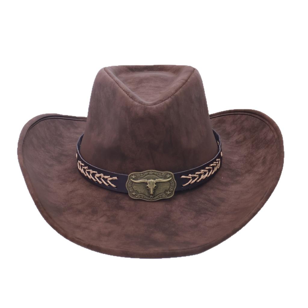Minority Style Western Cowboy Hat Men's and Women's Roll Top Hat Retro Cow Head Leather Jazz Hat