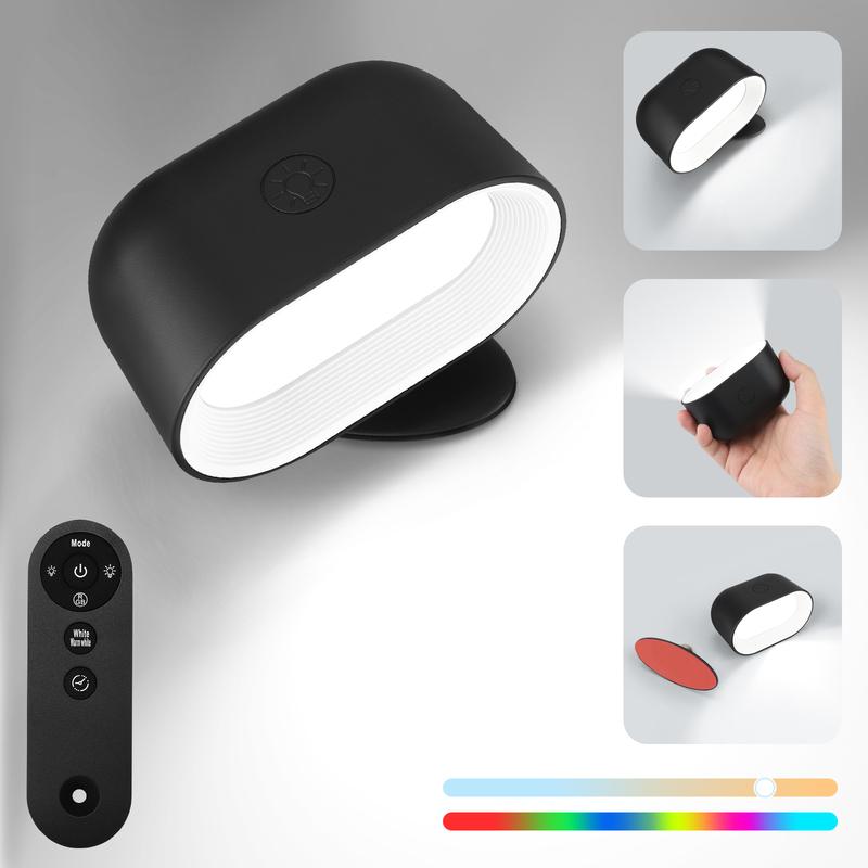 Fjernbetjent Væglampe, Berørings Natlampe, 360 Graders Rotation, Soveværelse Natbordslampe, RGB Farveskift, Dæmpbar