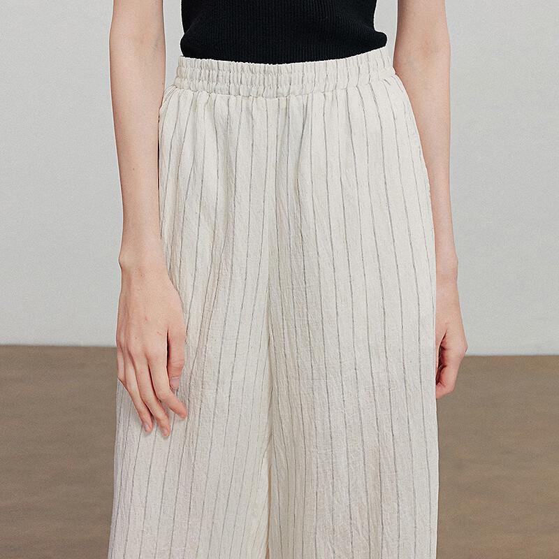 Women's Striped Linen-Feel Wide-Leg Casual Pants