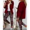 Long Sleeve Blaze Women 2 Pieces Elegant Slim Fit Jacket Formal Office Work Pant Lapel Coat Set