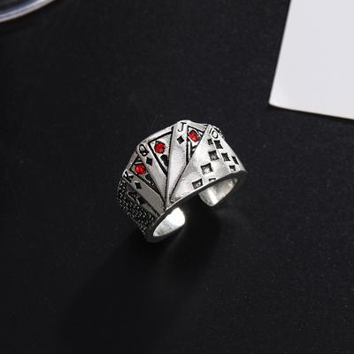Vintage Metal Opening Rings for Women Men Hip Hop Adjustable Playing Card Finger Lucky Poker Ring Fashion Party Jewelry Gifts