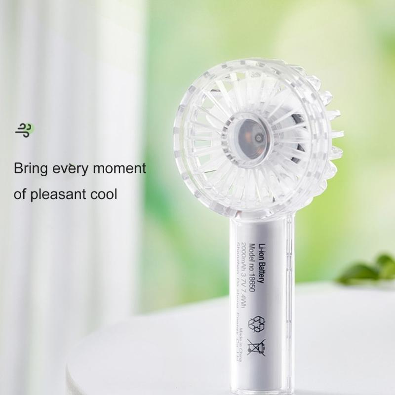 Mini Transparent Handheld Fan Adjustable 3 Speed 2000mAh USB Rechargeable Battery for Travel Outdoor Camping