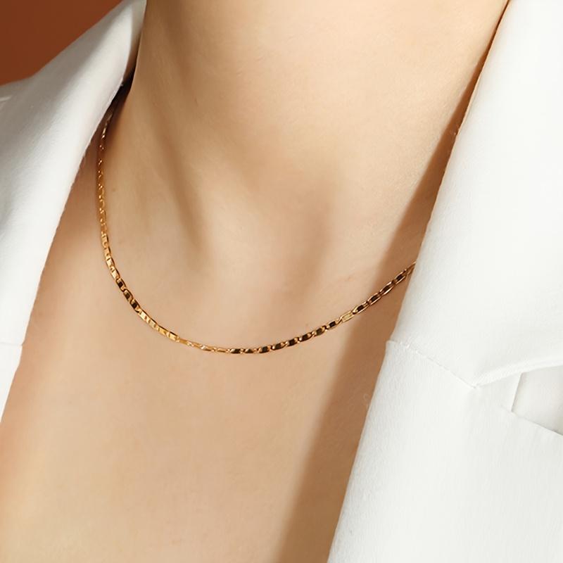 1 Stück Italienische 18K Gold Plated Punk-Kettenhalskette, 2mm Flachgliederkette für Männer & Frauen, Vatertagsgeschenk