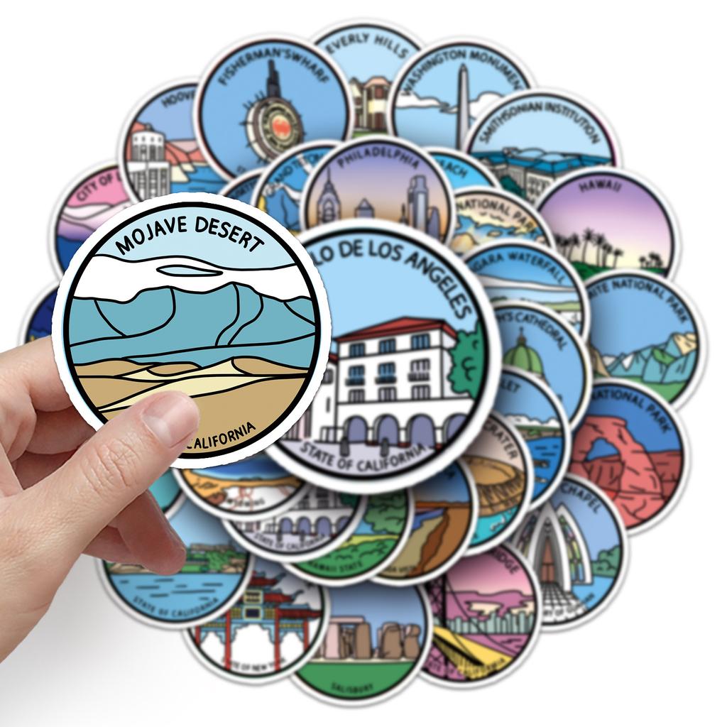 50 ориентировочных архитектурных персонализированных граффити, пересекающих границу, оригинальных, для путешествий, креативных, «сделай сам», наклеек для багажа на чашку