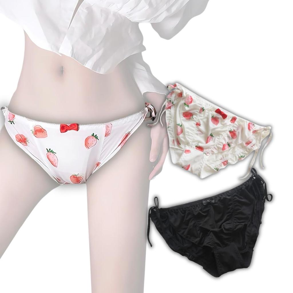 Untied String Panties for Set Plus Cute Crossdressing Adjustable Panties for Crossdressing and Cosplay [Fox Secret] Crossdressers, 2-Piece (Strawberry