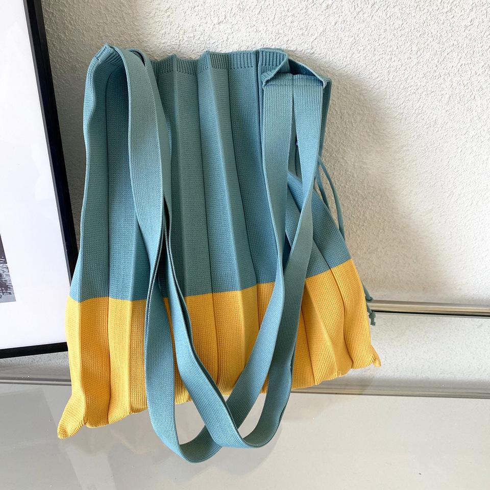 Geantă Crossbody Tricotată Pliabilă pentru Dame în Culori Contrastante