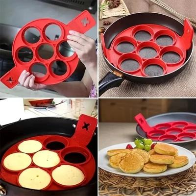 Silikon-Antihaft-Topf mit 7 Löchern, Backform, lebensmittelechter Griff, Spiegeleier, Pfannkuchenform, Hausmannskost, Küchen-Backzubehör