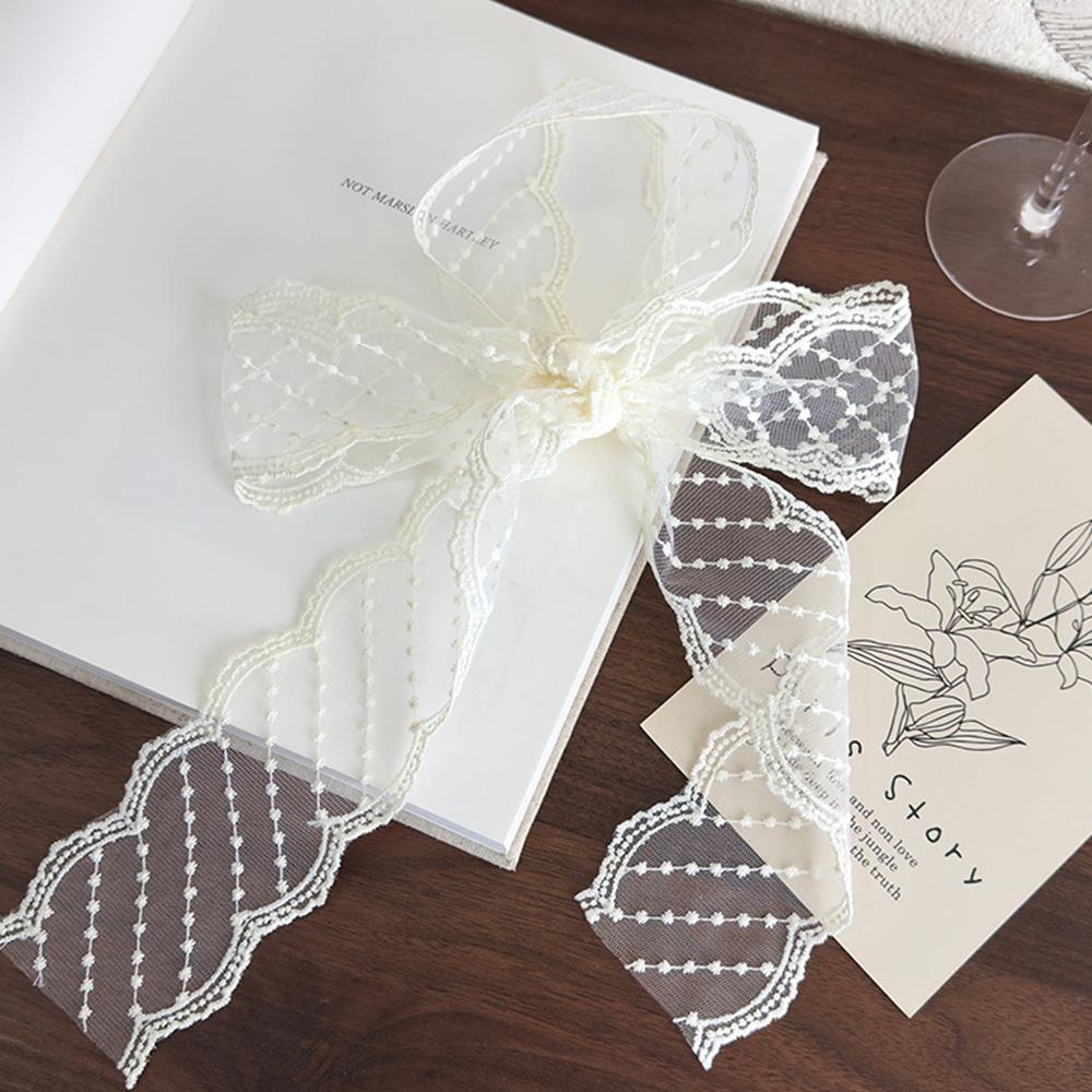 Floral Embroidery Hair Scarf Lace Long Ribbon Scarf White Flower Lace Neckerchief  Decorative Strap Necklace Head Wrap Scarves