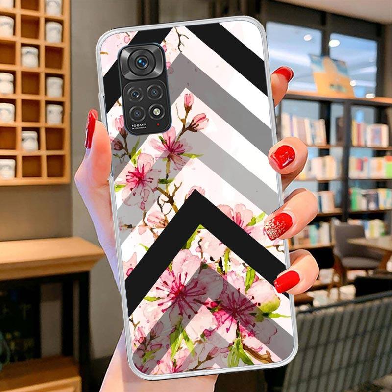 

Black White Stripes Flower Cover Phone Case For Xiaomi Redmi Note 15 14 13 12 11 10 Pro Plus 14S 12S 11S 11T 11E 10S Soft Fundas Note 15 Pro Plus
