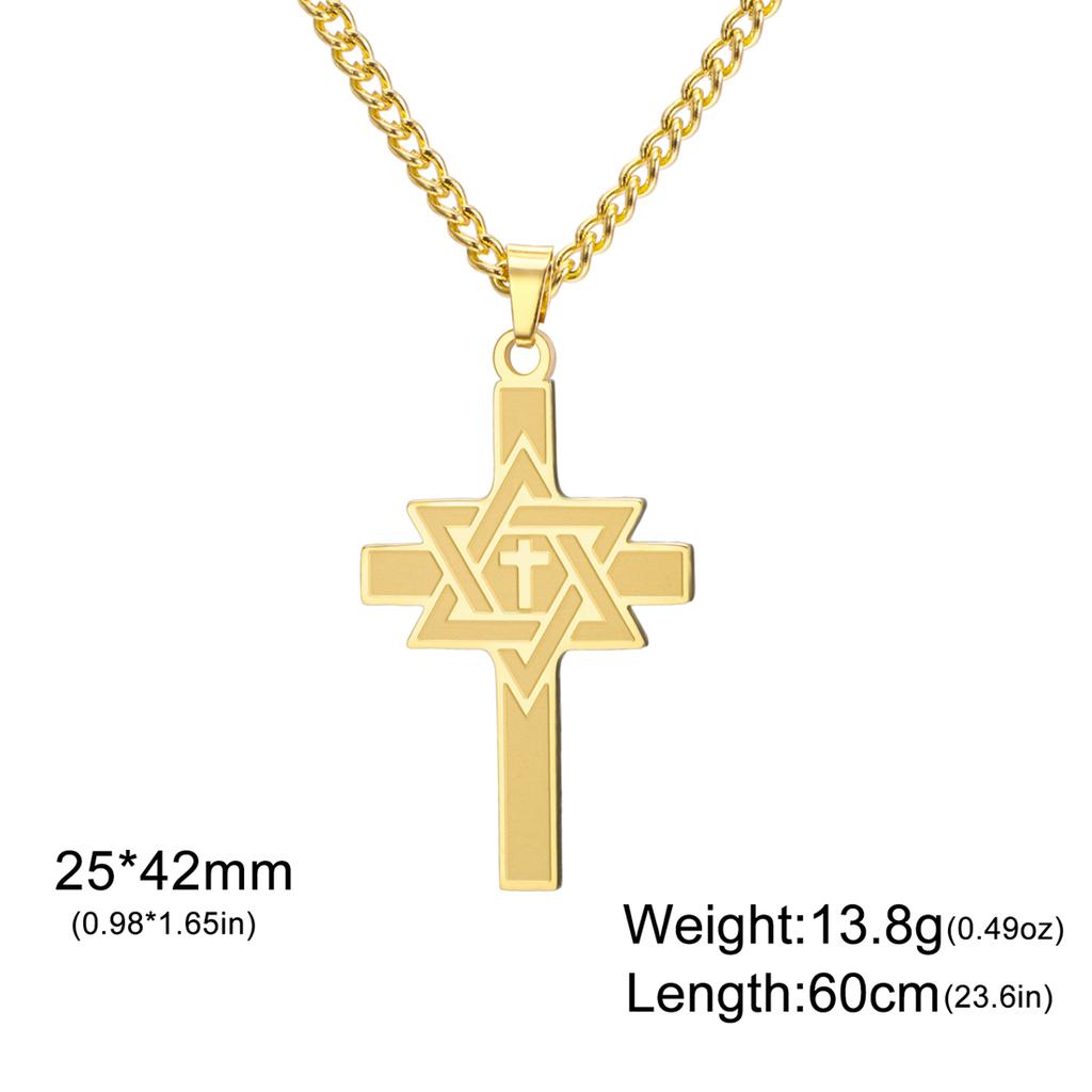 Star of David Cross Necklaces Stainless Steel Vintage Six-pointed Star Pendant Chain Women Men Protection Amulet Jewelry