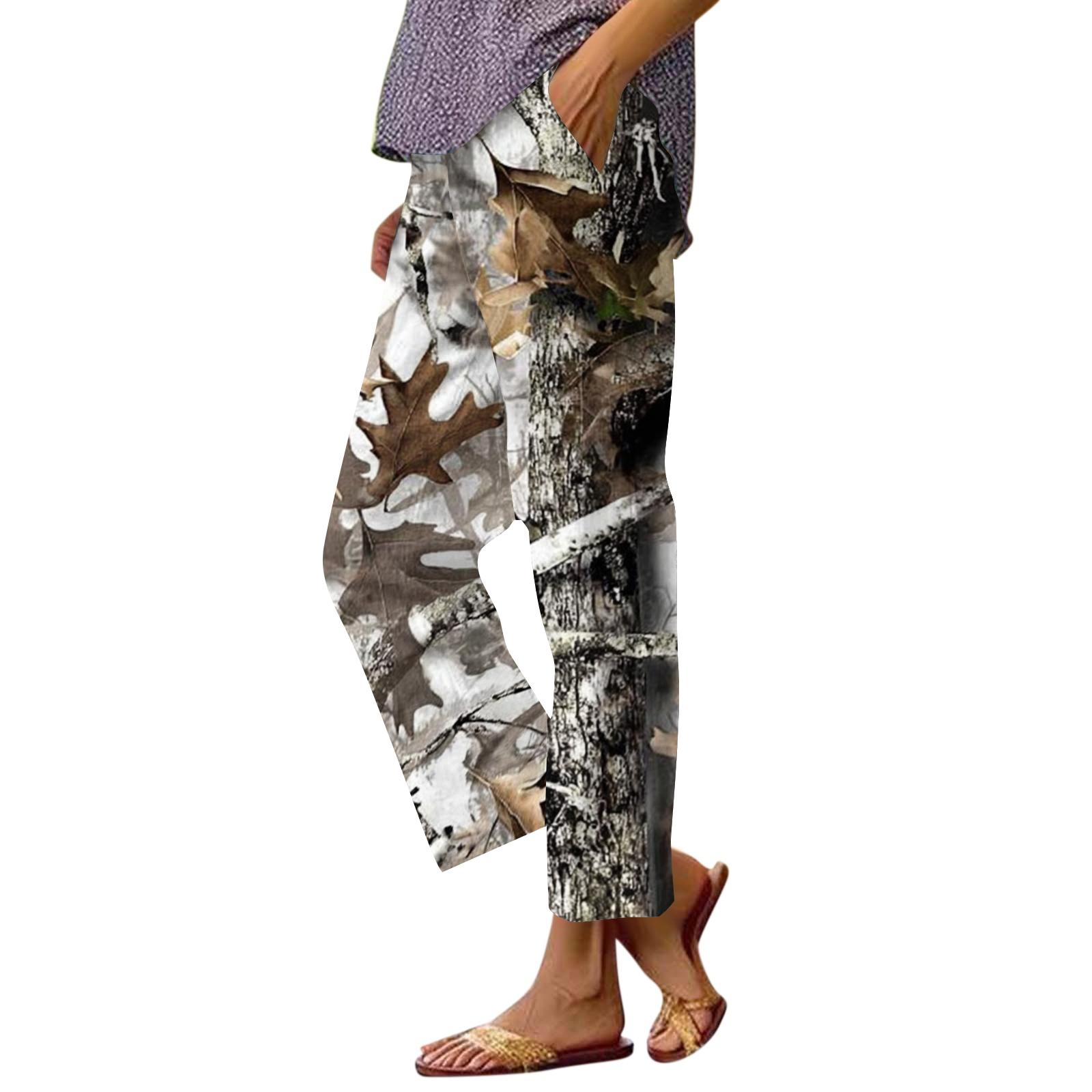 

Women s fashion printed pocket elastic waist casual pants M