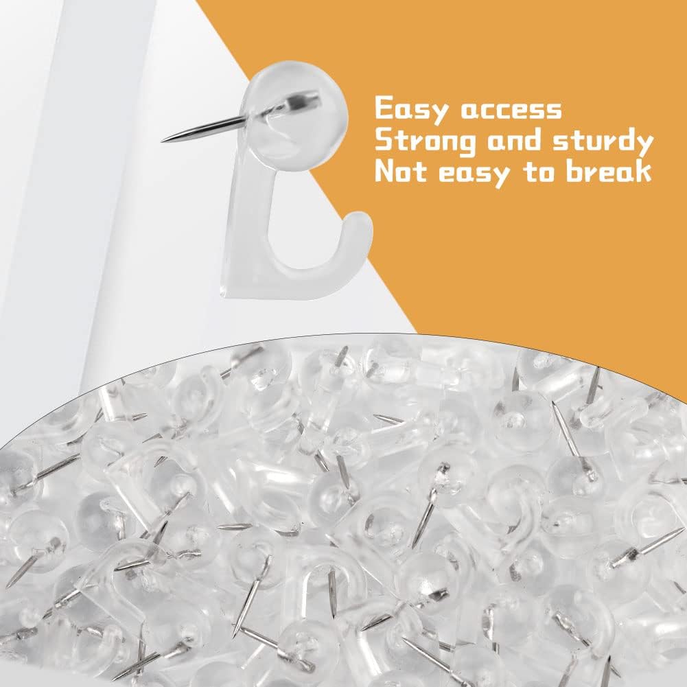 60 Pieces Clear Plastic Thumb Tack Hook, Plastic Heads Pin Tacks Wall Thumb Tacks Hanging Nails Decorative Push P Hooks for Cork Bulletin Board Map