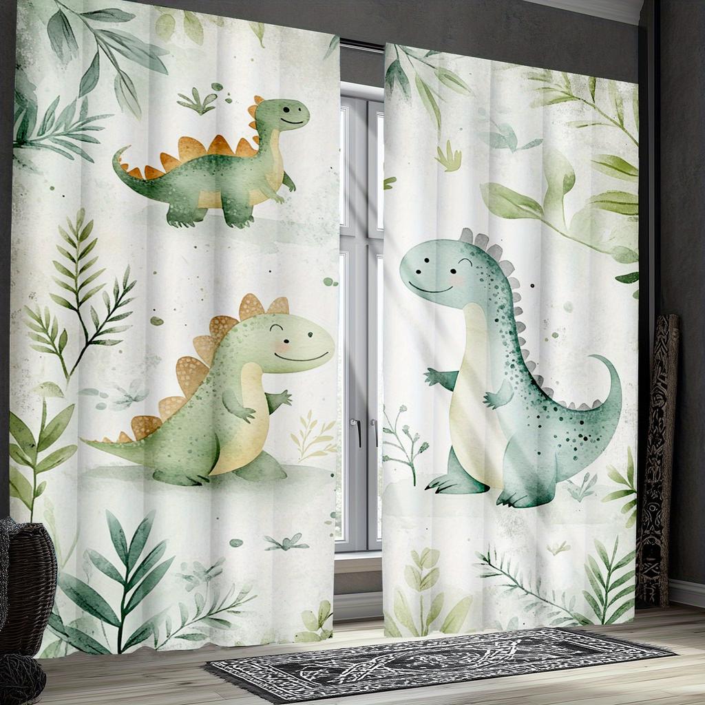 Traditional Style Jungle Dinosaur Curtains Polyester Fabric Suitable Living Room Bedroom Decoration Curtain Machine Washable Perfect For Great