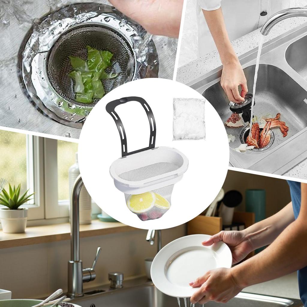 Kitchen Sink Filter Strainer Waste Catching Net Fruit Vegetable Drainer Rack Sink drain filter with 50 filter bags For Kitchen
