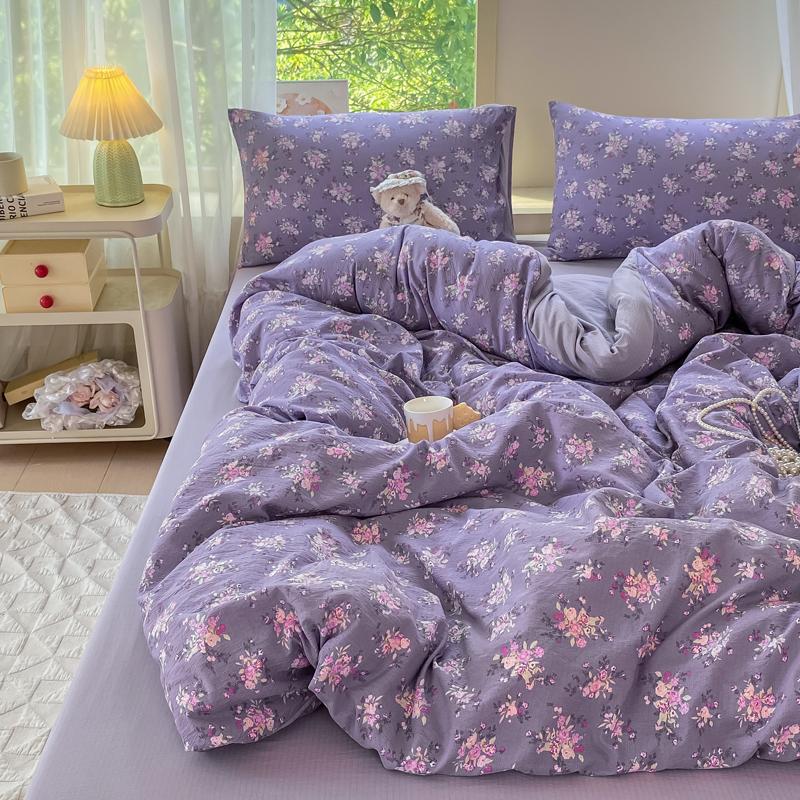 

3-piece set plant flowers and colorful pattern quilt cover, one quilt cover + 2 pillowcases (without core) Soft and comfortable 150x200cm