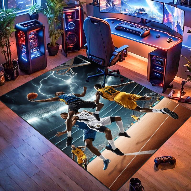 Stadium Basketball Dunk Player 3D Print Rug Non Slip Flannel Washable Floor Mat Teen Boys Sports Fan Bedroom Living Room Decor Entry Doormat Carpet