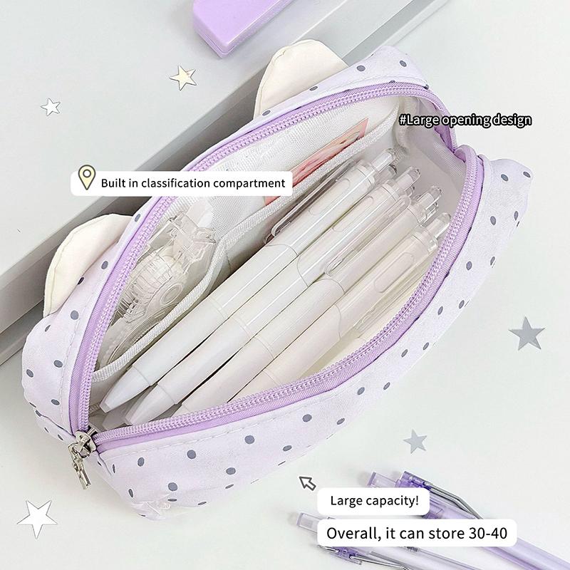 Cute Bear Ear Pencil Case With Photo Display Slot For Students School Study Office Stationery Storage
