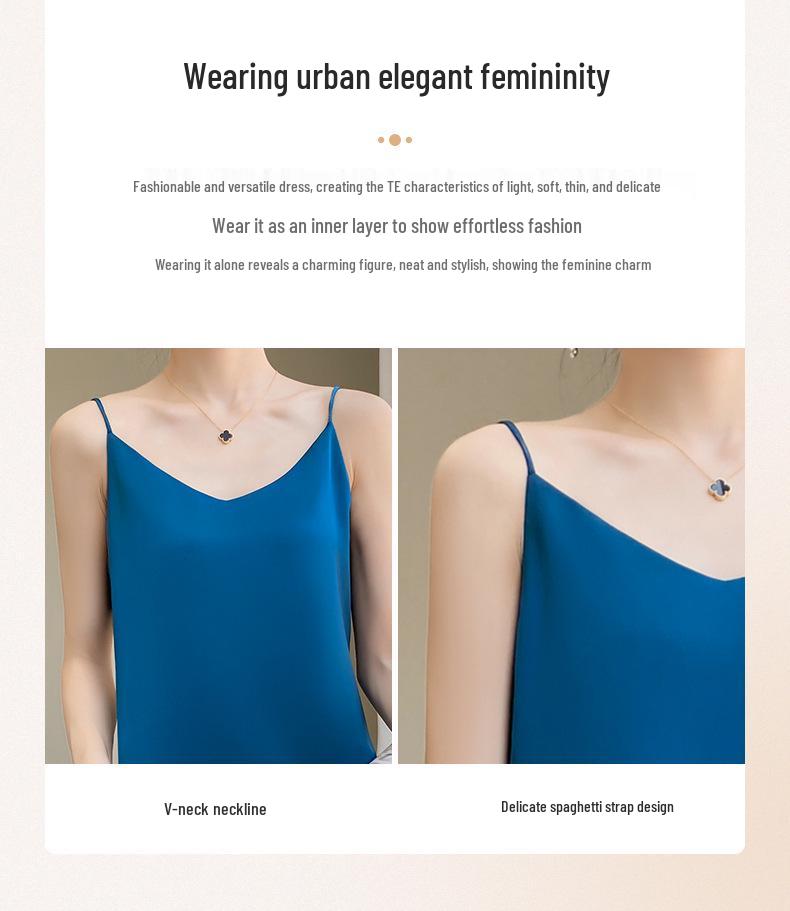 Vestido Slip de Seda Mezclada con Cuello en V para Mujer Talla Grande - Colección Primavera 2024