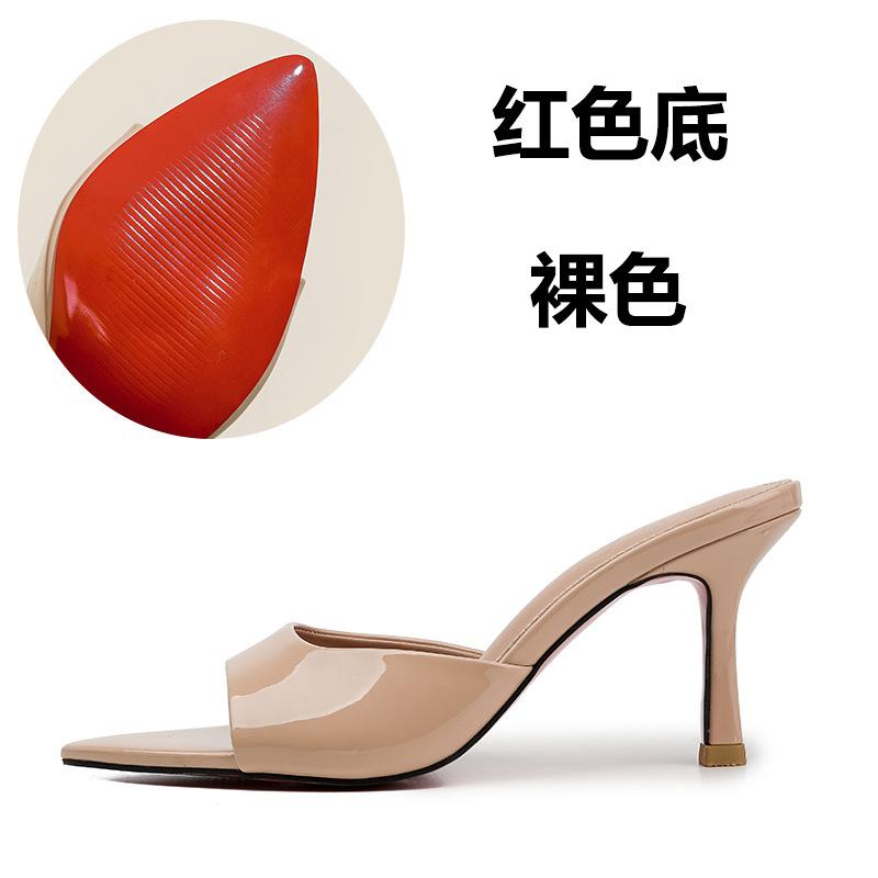 Pointed Open Toe High Heels Slippers Women Outdoor Slides Ladies Party Shoes Japanned Leather Sandalias Mujer Sexy Flip Flops