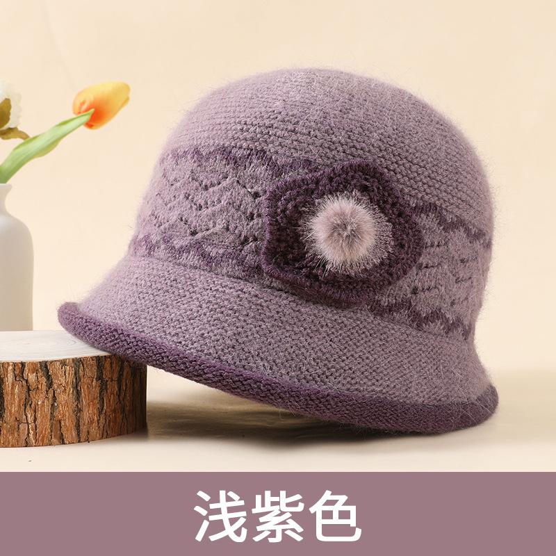 

Шерстяная шляпа-бини женская осенне-зимняя из кроличьего пуха и бархата, элегантная шляпа с цветком для мамы, теплая вязаная шляпа для пожилых One size светло-фиолетовый