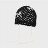 Hollow Out Bow Pearl Beanies Bohemian Style Knit Cap Cute Ethnic Style Hat  Outdoor