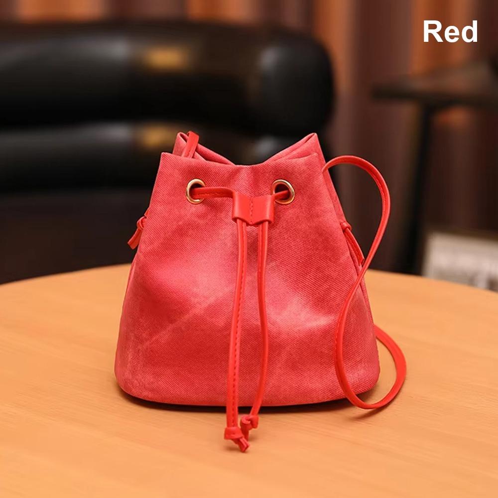 1Pcs New PU Leather Drawstring Bucket Bag Casual Urban Minimalist Style Shoulder Bag Small Crossbody Bag for Women