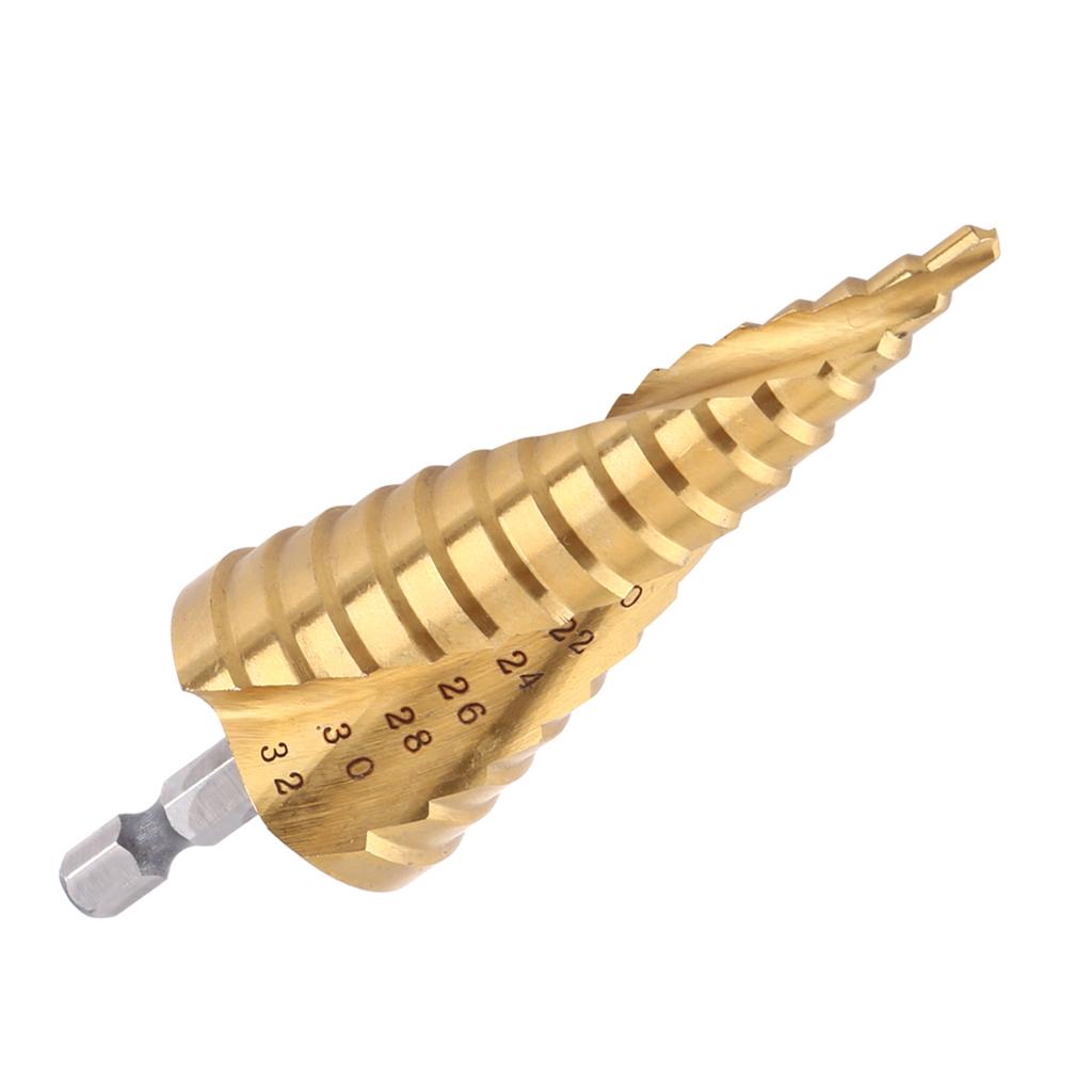 1pc High Speed Steel Titanium Coated Step Drill Bit Spiral Flute Hex Shank Power Tools 432mm