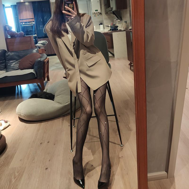 Heiße Strass-Diamant-Jacquard-Strumpfhose: Sexy, Laufmaschenfest, Glänzende Schwarze Strümpfe für Damen