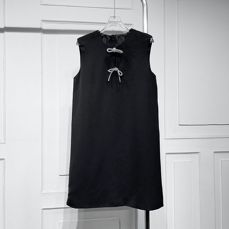 

Elegance Graceful Bow Sleeveless Dress 2024 Spring New Arrival Small a Version All-Match and Sweet Vest Midi Dress Black M