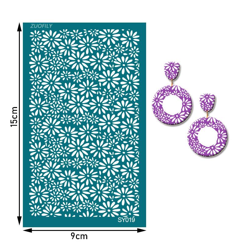 Washable Silk Screen Stencils Soft Pottery Polymer Clay Geometric Animals Plants Craft Embossing Tool DIY Earring Jewelry Mold