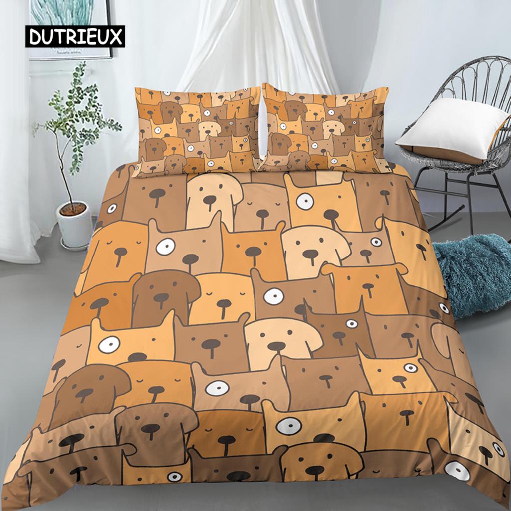 Ensemble Housse de Couette Chien Dessin Animé Imprimé Carlin Drôle Ensemble de Literie King Size pour Enfants Garçons Filles Thème Animal 2/3 pièces Housse de Couette Twin