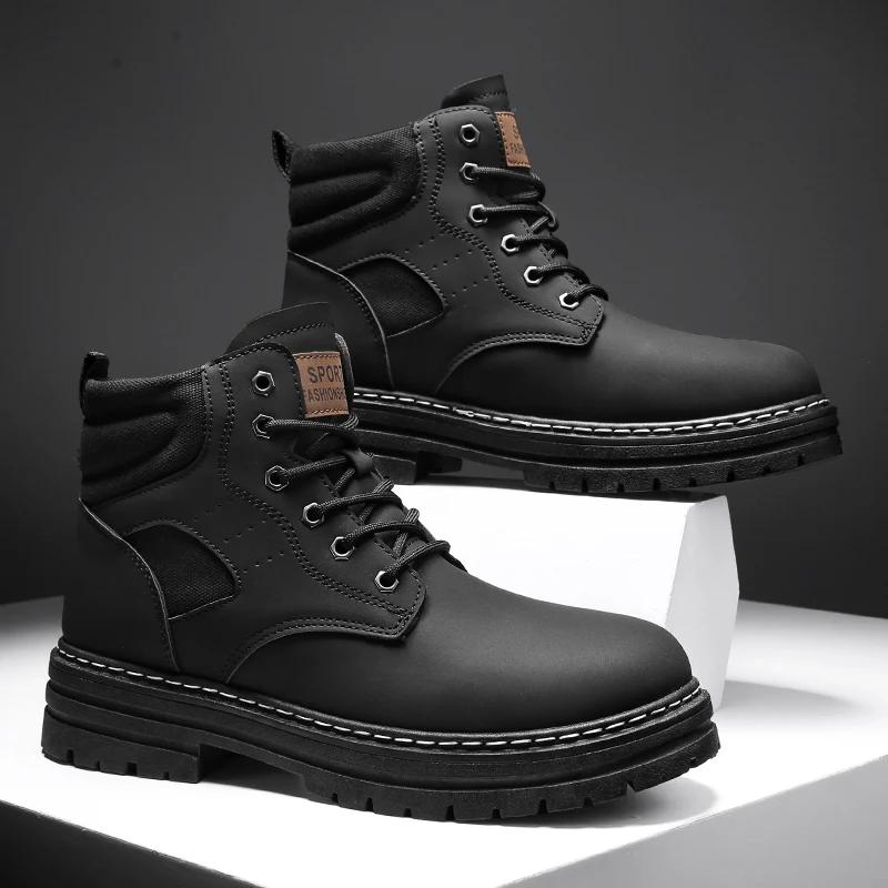 Men's Boots New Four Season Soft Sole Outdoor Thick Sole Versatile High Top Boots Anti Slip Wear-resistant Casual Shoes Zapatos