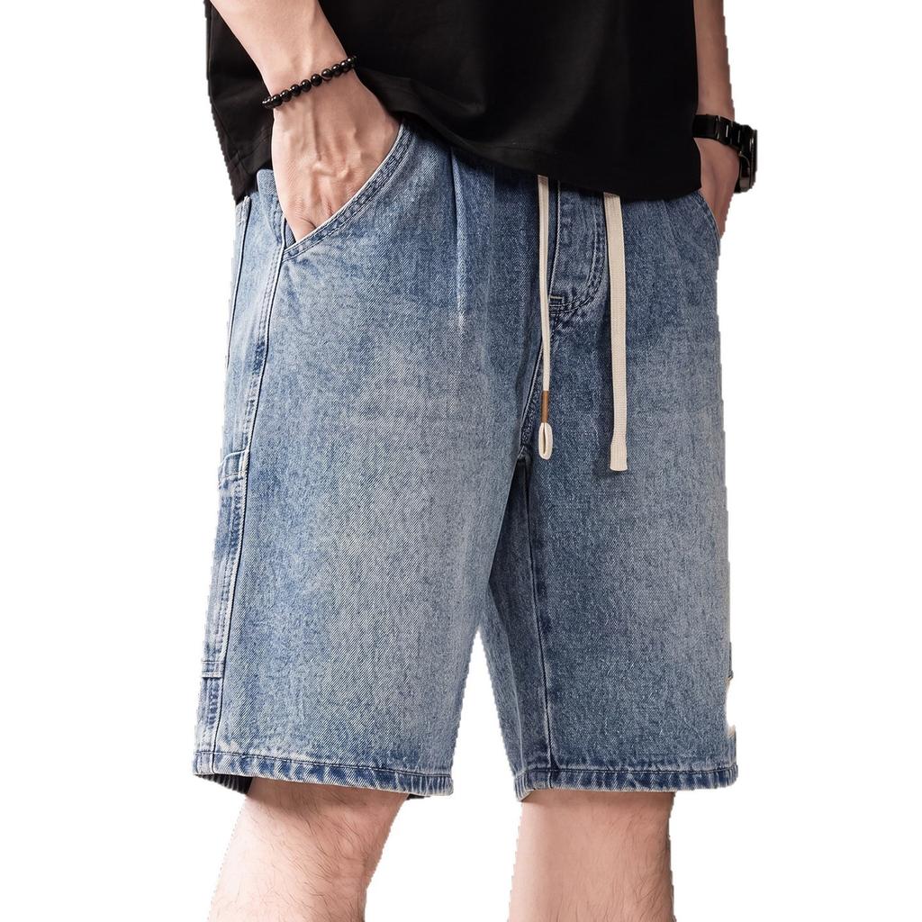 High-end American stone grinding washed loose straight denim shorts men's summer thin drape casual five-point medium pants
