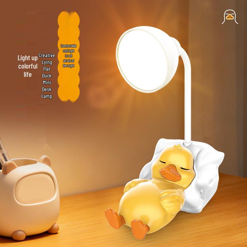 Rechargeable Cartoon Duckling Desk Lamp - Mini Night Light for Children's Bedroom