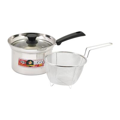 Pearl Metal One Hand Pot 18cm Deep IH Compatible Glass Lid Strainer Included Stainless Steel Chinese House HC-282