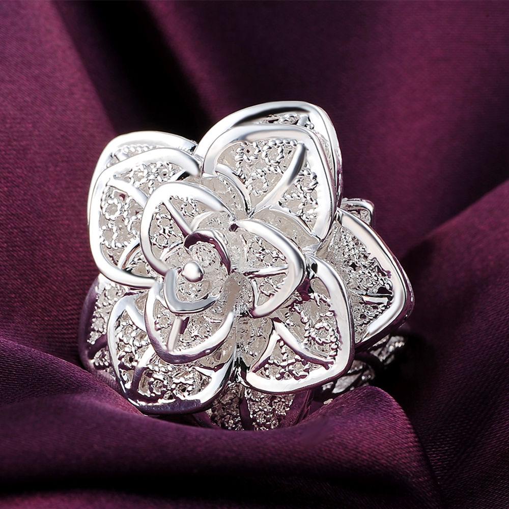 925 Sterling Silver Wedding Jewelry Flower Adjustable Ring