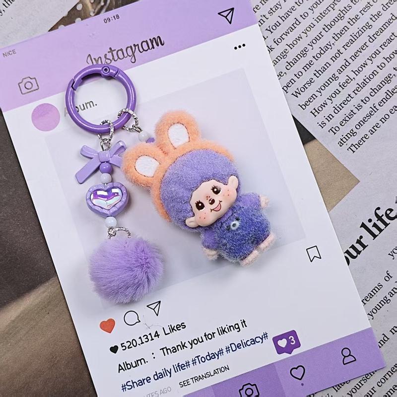 Resin Flocking Monchichi Keychain Cute Monkey Baby Trendy Keyring Cartoon Pendent Keys Bags Hanging Accessories Small Gifts