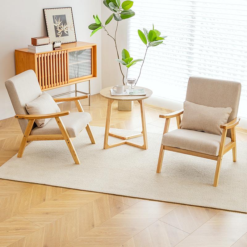 Solid Wood Single Sofa Chair Boutique Hotel Guestroom Seat Balcony Leisure Lounge Chair for Cozy Spaces