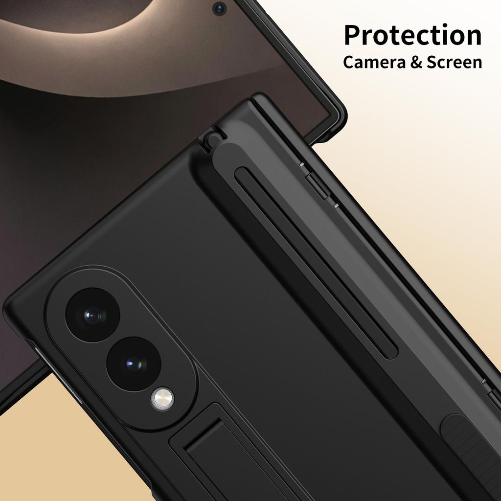 For Samsung Galaxy Z Fold 8 Wide Case Retractable S Pen Slot Built-in Kickstand Hinge Protection Tempered Glass Screen Protector