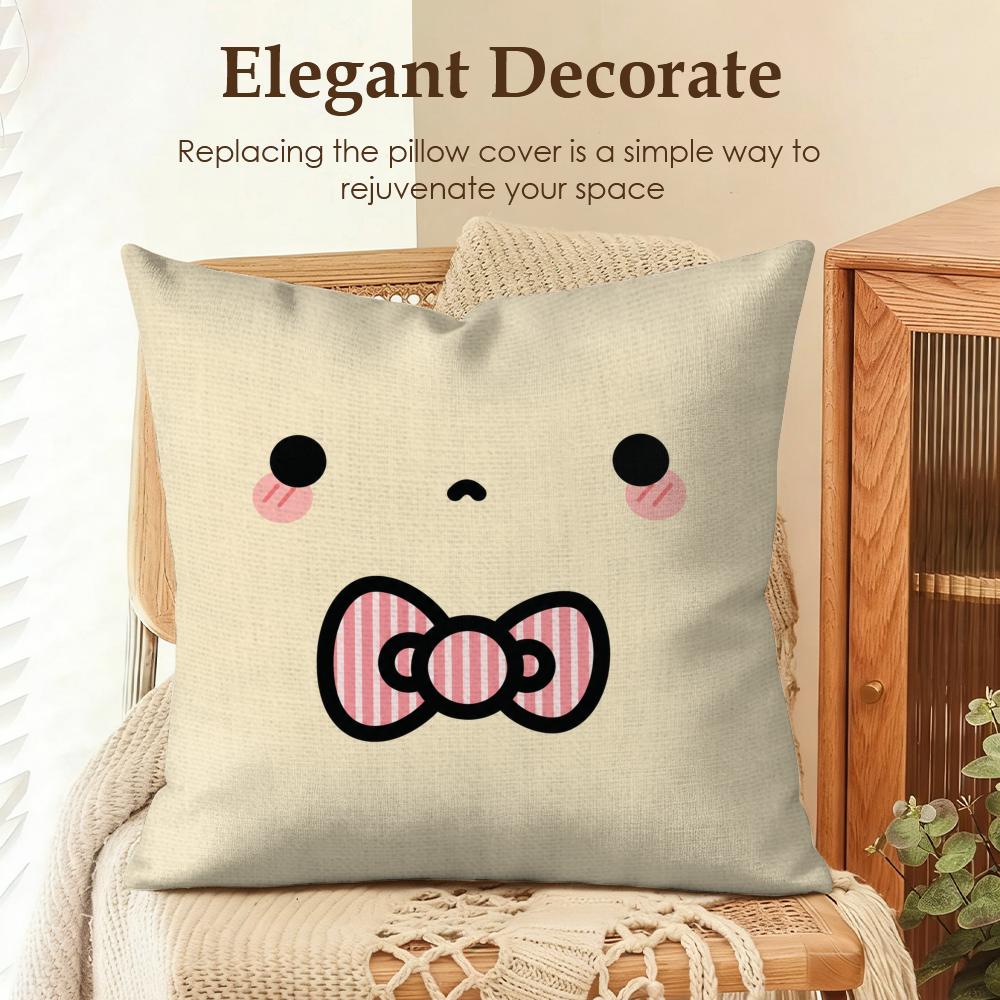 Minimalist Cartoon Face Cushion Cover Natural Linen Organic Fabric DoubleSided Printing Sofa Home Decor Gift Pillow Cover