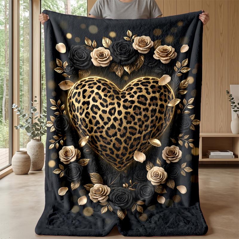 Leopard Heart Pattern 1 Theme Blanket Lightweight Warm Flannel Blanket Decorative Throw Blanket for Home Decoration